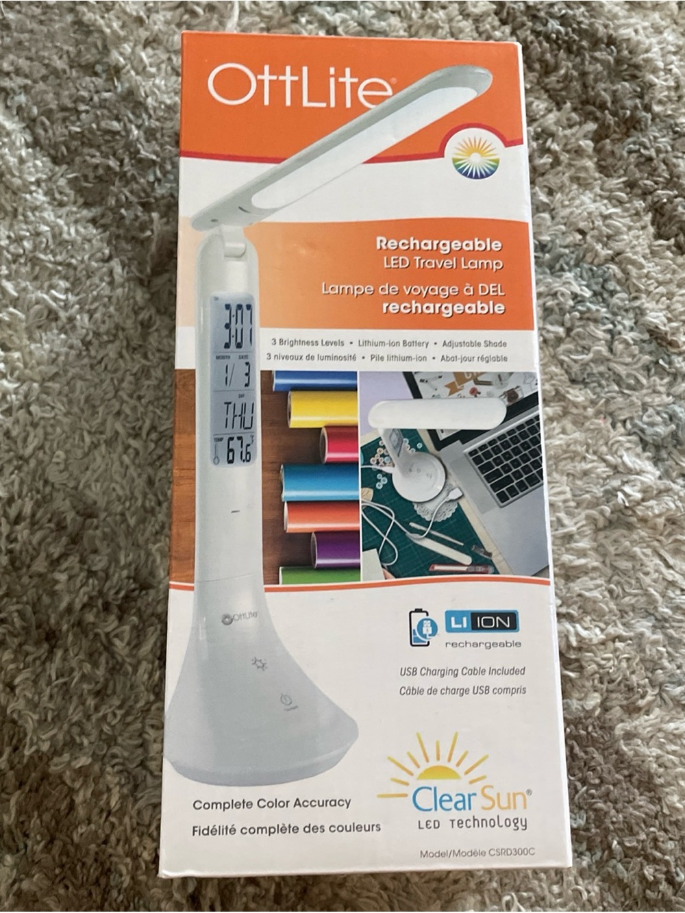 OttLite Travel LED Task Lamp with ClearSun LED Technology Cordless, Digital Disp